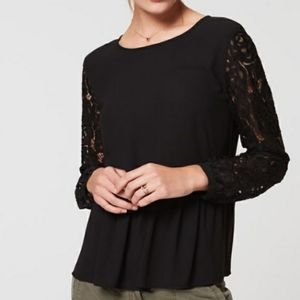 LOFT Black Lace Sleeve Peplum Blouse